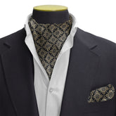 CLASSIC FLORAL GOLD & BLACK CRAVAT & POCKET  SQUARE SET